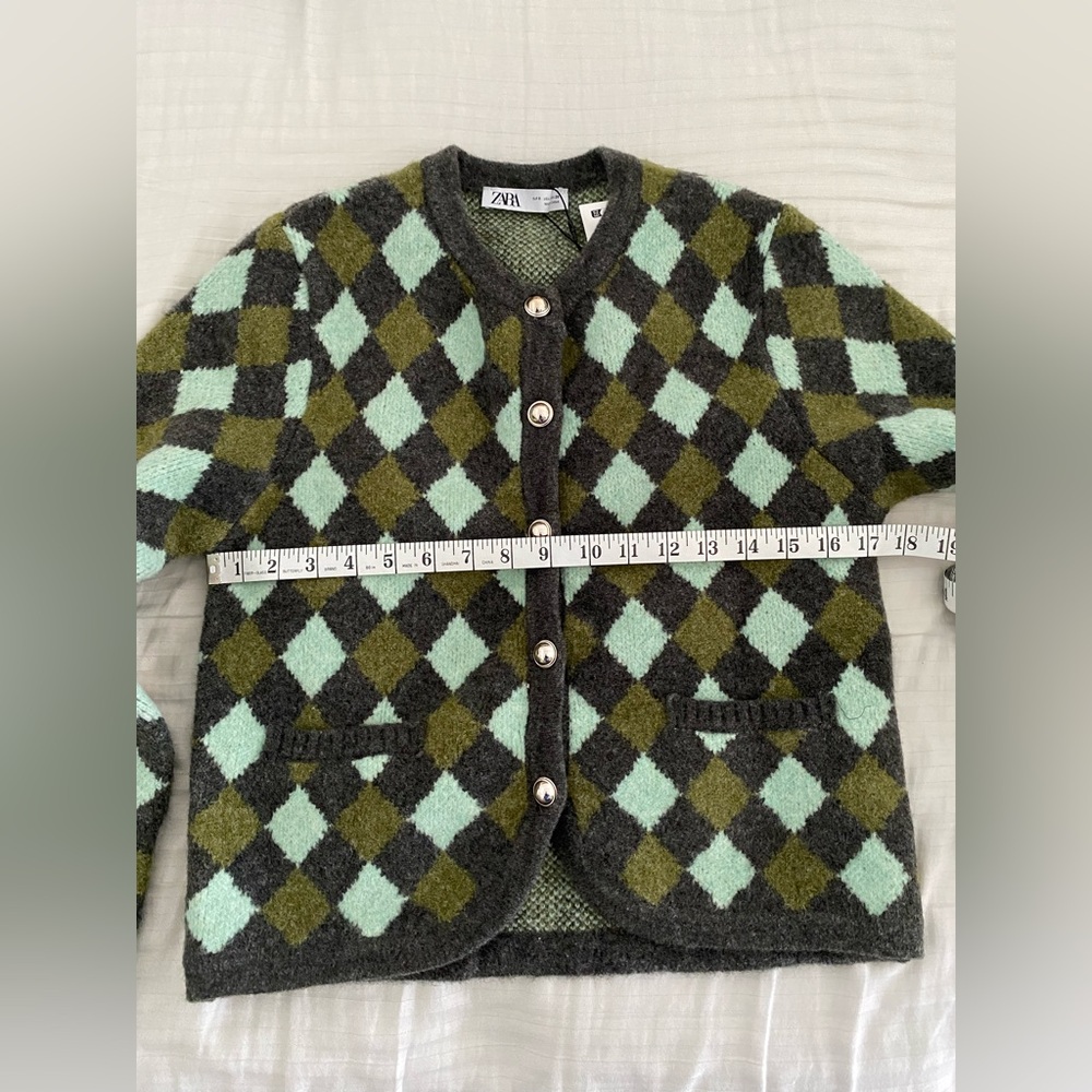 Zara Argyle Knit Jacquard Cardigan S - Picture 11 of 12